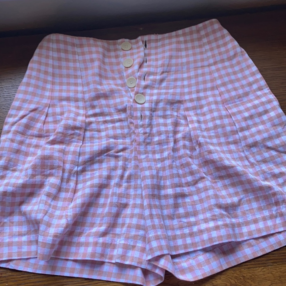 MANGO Plaid High Waisted Shorts